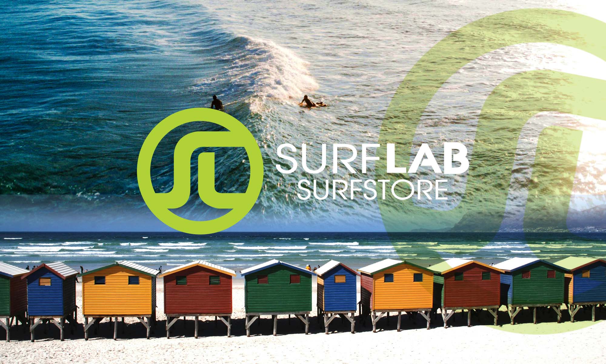 SurfLab Surfstore hero, Muizenberg beach huts and a clean line